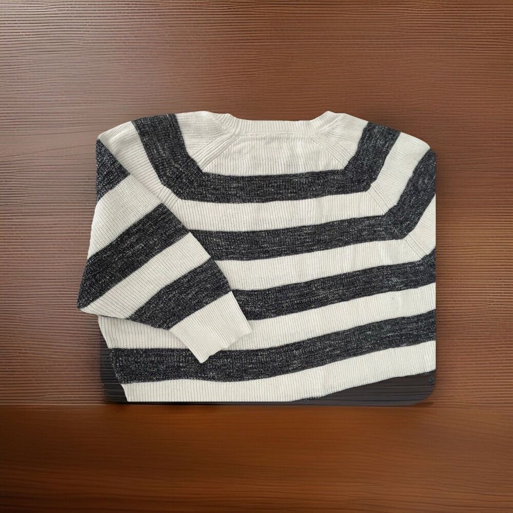 Tommy Hilfiger Striped 3/4 Sleeve Sweater White/Blue Crew Minimalist Coastal